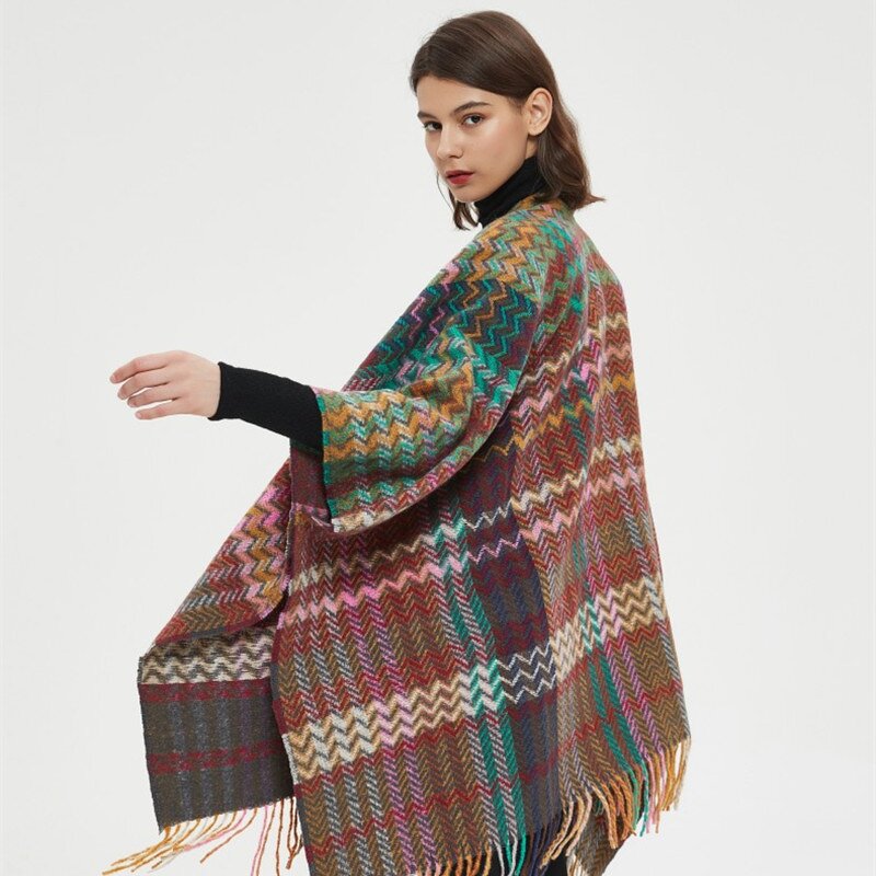 Shawl Wrap Manufacturer - Women's Cape Sweater Coat Oversized Tartan Scarf