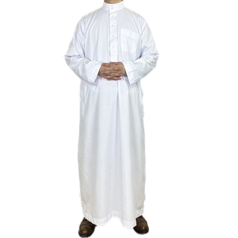 Men's Abaya Dress Manufacturer - Polyester Stand Collar Pocket Cross-Border Design for Qatar Adults Summer Wholesale