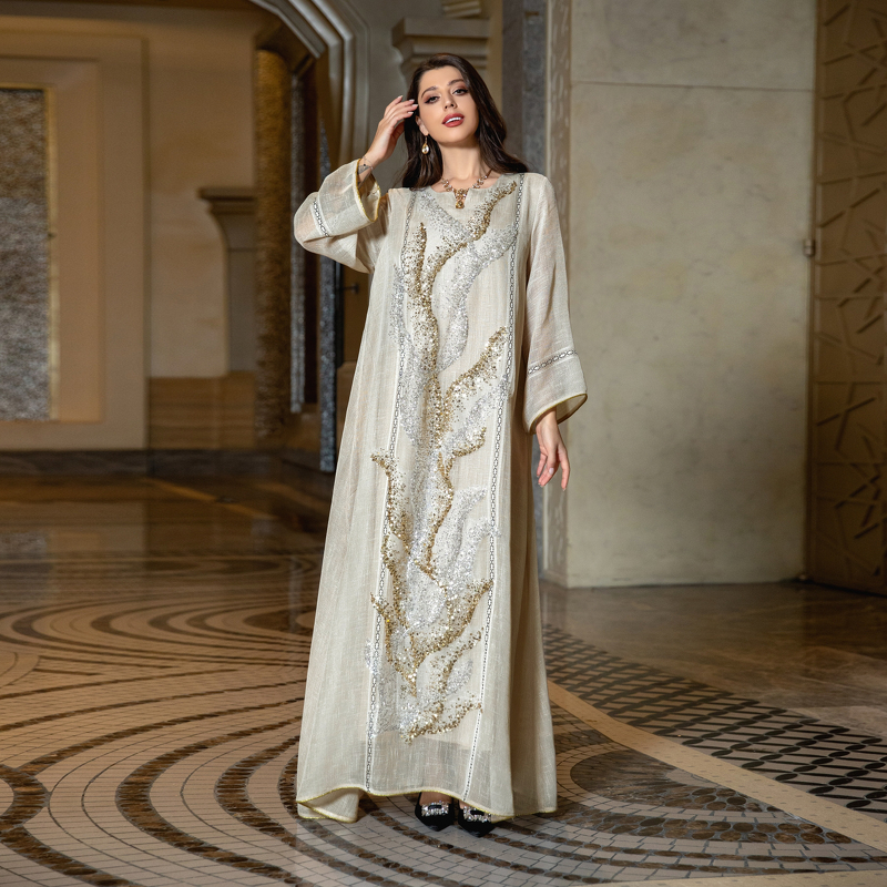 Dubai Abaya Manufacturer - Autumn Elegant Adults Reception Evening Dress Anti-Static with Sequin Embroidery Polyester for Hijab