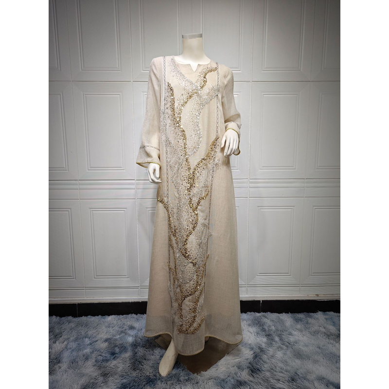 Dubai Abaya Manufacturer - Autumn Elegant Adults Reception Evening Dress Anti-Static with Sequin Embroidery Polyester for Hijab