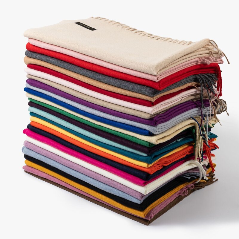 Cashmere Shawl Manufacturer - Women's Solid Thick Warm Casual Winter Pashmina Wrap with Tassel