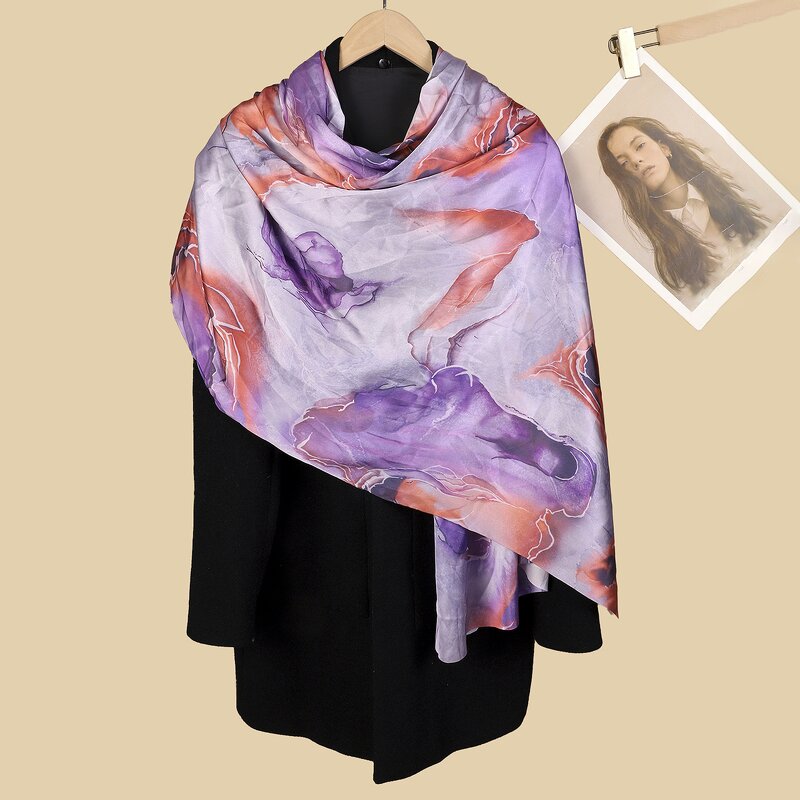Silk Bandanas Manufacturer - Luxurious Muslim Ethnic Woman Water Print Shawl Hijab Soft Traditional