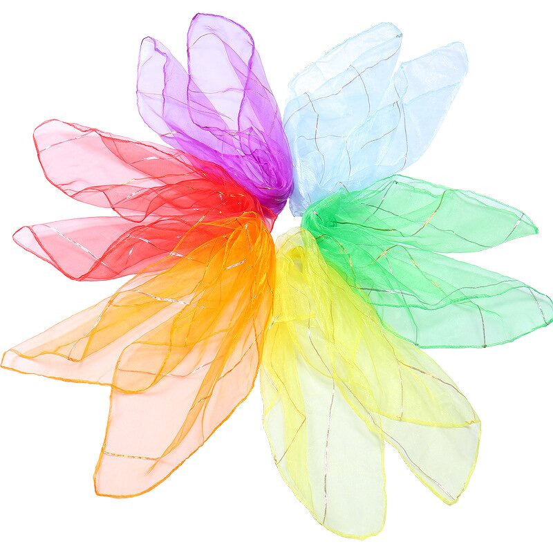 Magic Scarf Manufacturer - Yiwu Colorful Tricks Performance Kids Dance Gold Edge Juggling