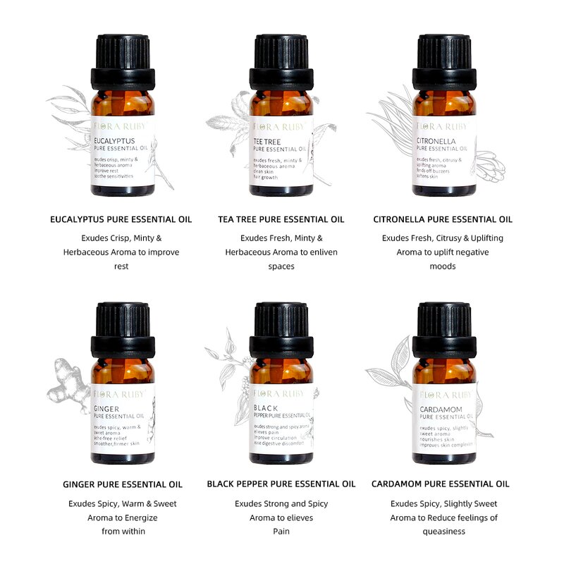 Essential Oil Gift Set Manufacturer - Flora Ruby Wholesale 10ml Pure 6 Bottles