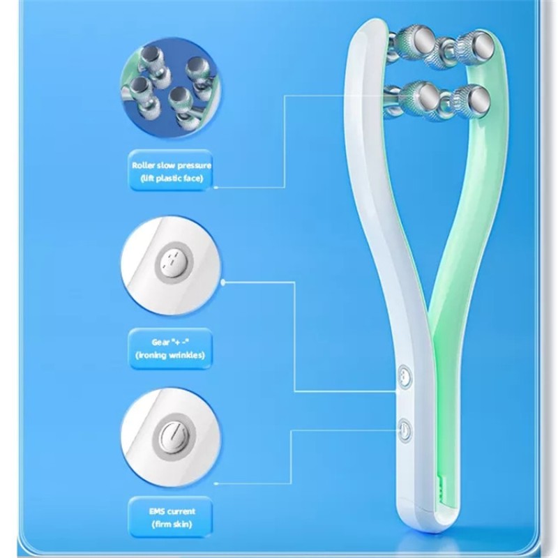 Face Slimming Device Manufacturer - OEM Y Shape Electric Microcurrent EMS V Roller