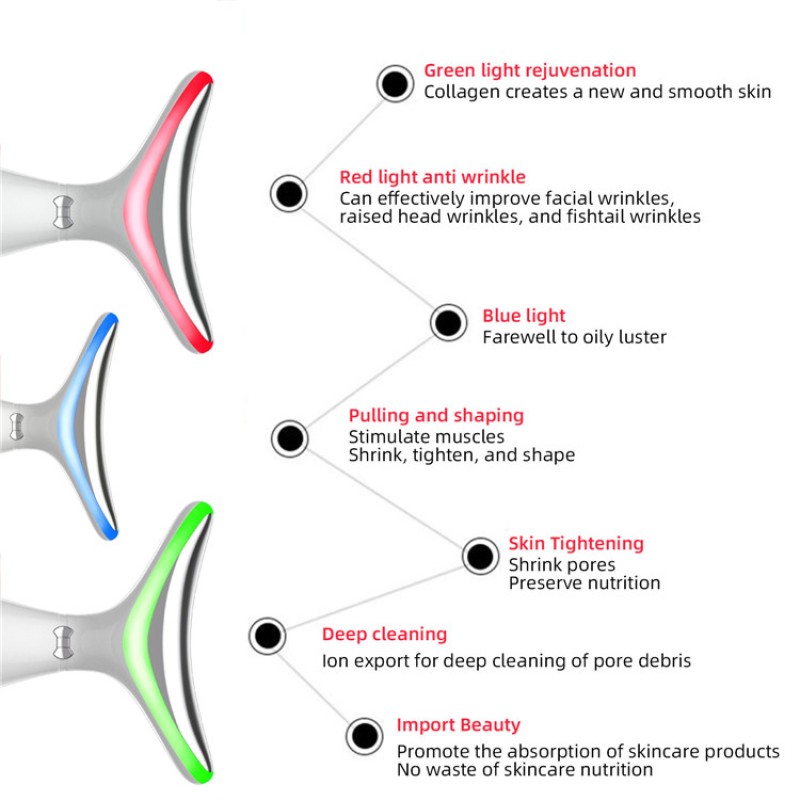 Face Neck Massager Manufacturer - OEM Home Use 3 Colors Led Light Therapy EMS Wrinkle