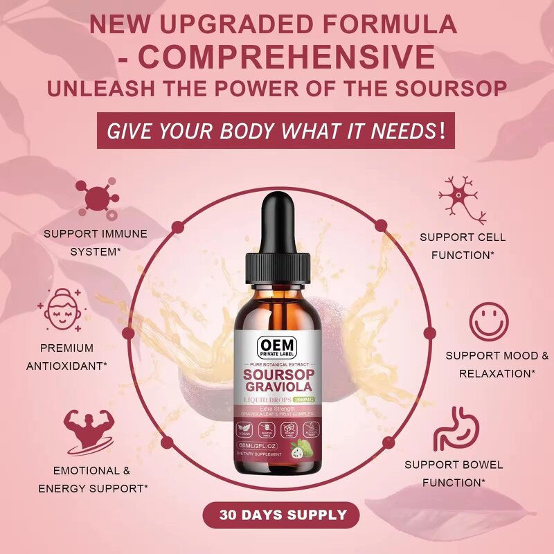 Soursop Liquid Drops Manufacturer - OEM 1800mg Leaf Fruit for Cell Support Immunity Relax