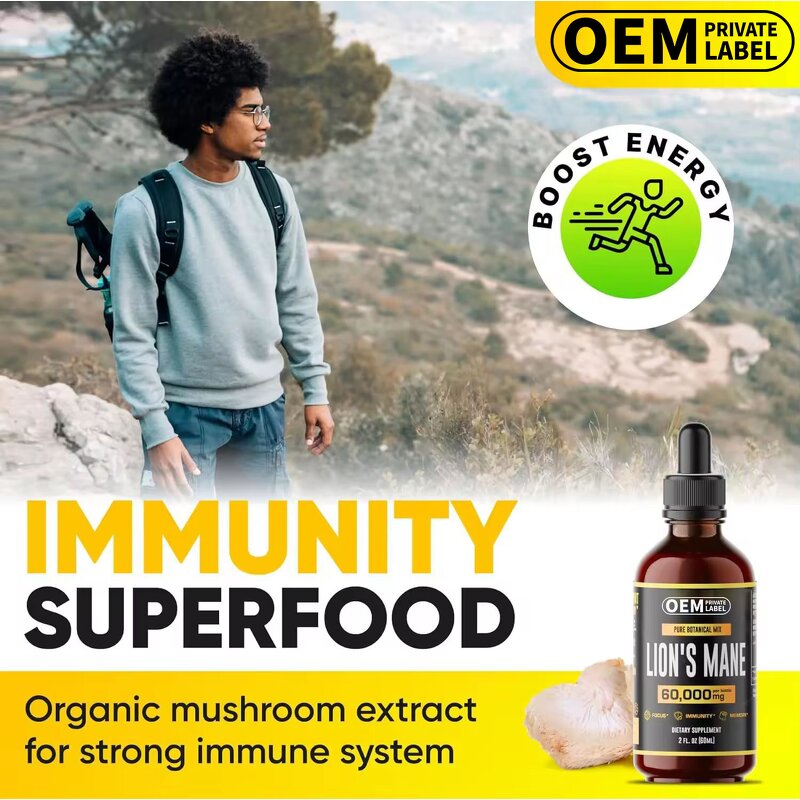 Mushroom Liquid Drops Factory - Supplement Lamp Pure Herbal Supports Focus Immunity Brain