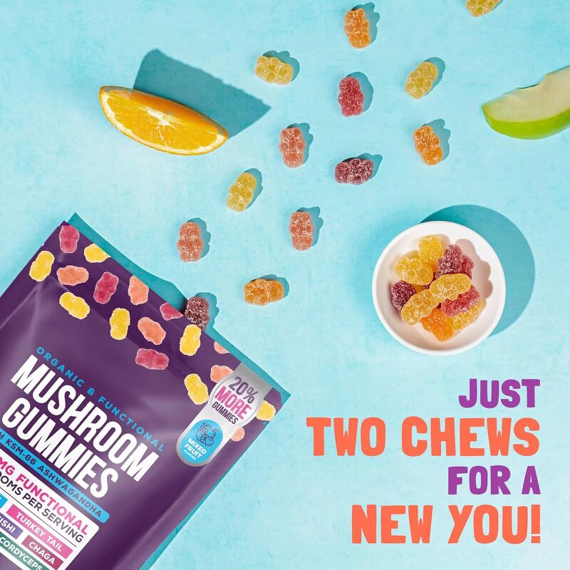 Mushroom Extract Gummies Factory - Super Brain Gummy Ashwagandha Non-GMO Dietary