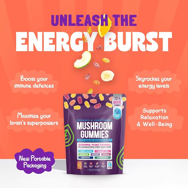 Mushroom Extract Gummies Factory - Super Brain Gummy Ashwagandha Non-GMO Dietary