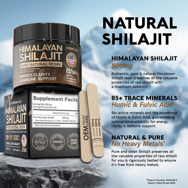 Shilajit Resin Factory - OEM Organic 100% Pure 85+ Trace Minerals Fulvic Acid