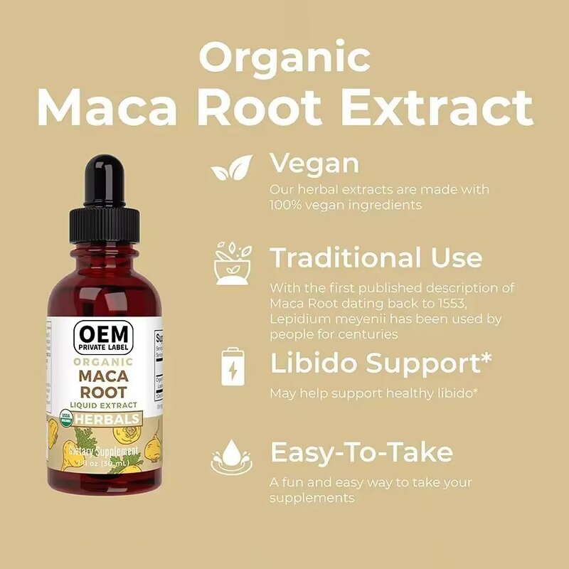 Maca Root Drops Factory - Custom Organic Liquid for Men Women Sexual Support Energy