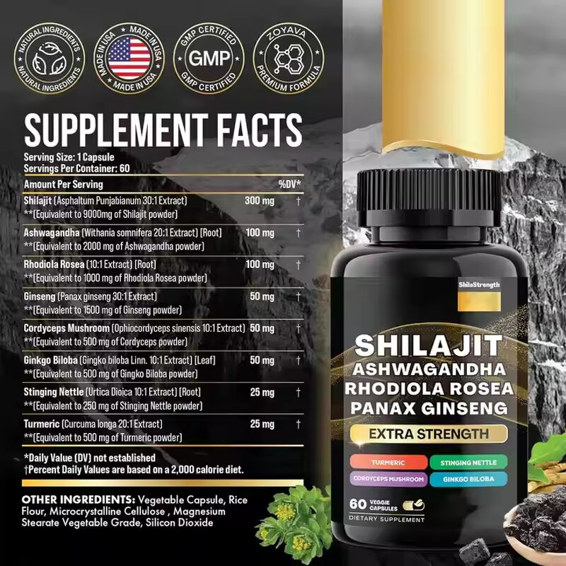 Shilajit Capsules Factory - 8 in 1 Pure Himalayan Immunity Energy Ashwagandha