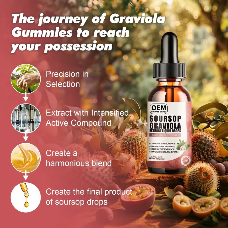 Graviola Liquid Drops Factory - Fruit Flavor Leaf Extract Immune Support Digestion
