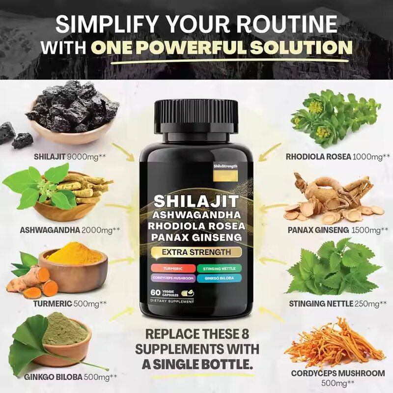 Shilajit Capsules Factory - 8 in 1 Pure Himalayan Immunity Energy Ashwagandha