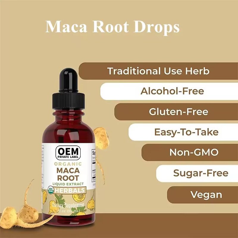 Maca Root Drops Factory - Custom Organic Liquid for Men Women Sexual Support Energy