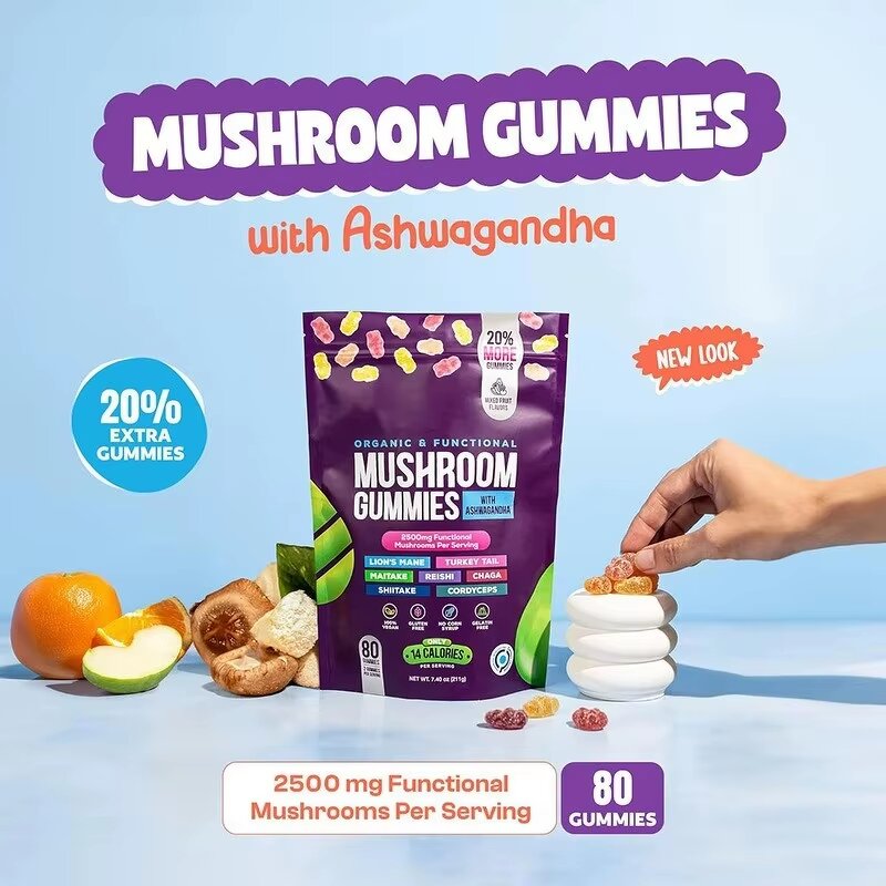 Mushroom Extract Gummies Factory - Super Brain Gummy Ashwagandha Non-GMO Dietary