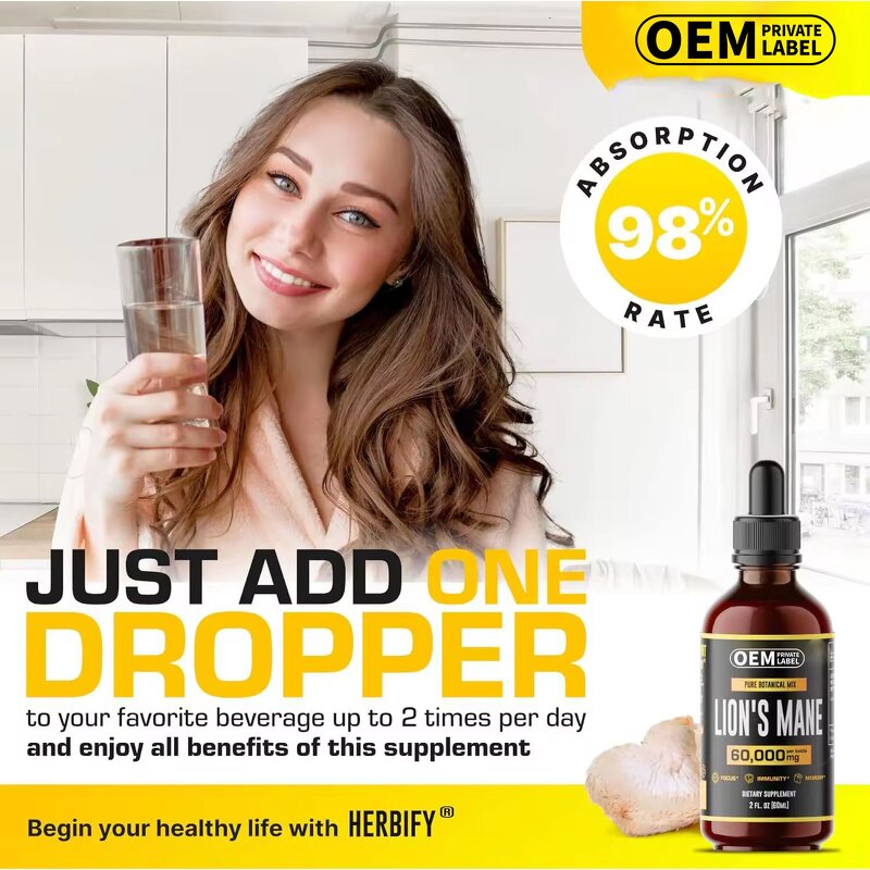 Mushroom Liquid Drops Factory - Supplement Lamp Pure Herbal Supports Focus Immunity Brain