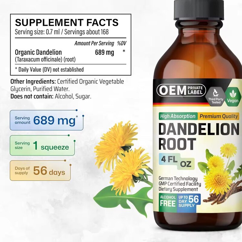 Dandelion Root Drops Manufacturer - OEM Herbal Detox & Cleanse for Weight Loss Adults