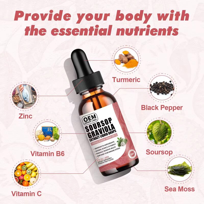 Graviola Liquid Drops Factory - Fruit Flavor Leaf Extract Immune Support Digestion