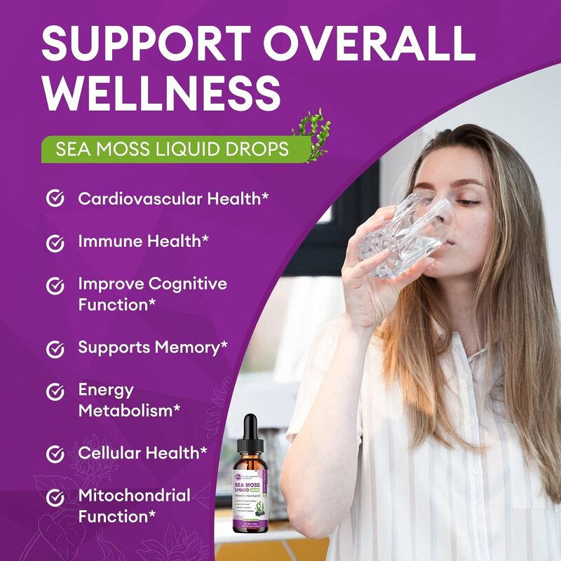 Sea Moss Liquid Drops Factory - Organic Supports Overall Bone Health Relaxation Adults