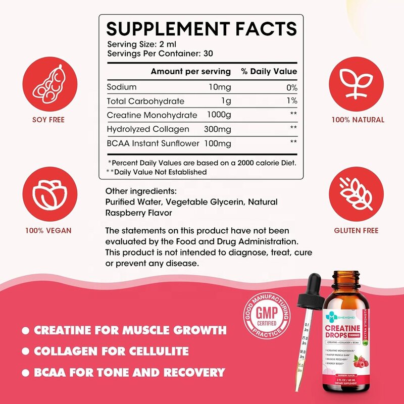 Liquid Creatine Drops Manufacturer - Sugar Free Raspberry Flavored