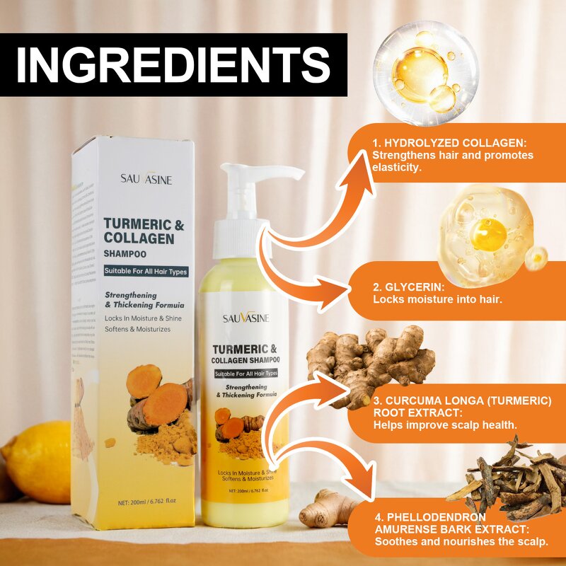 Turmeric Shampoo Manufacturer - Collagen Enhances Shine