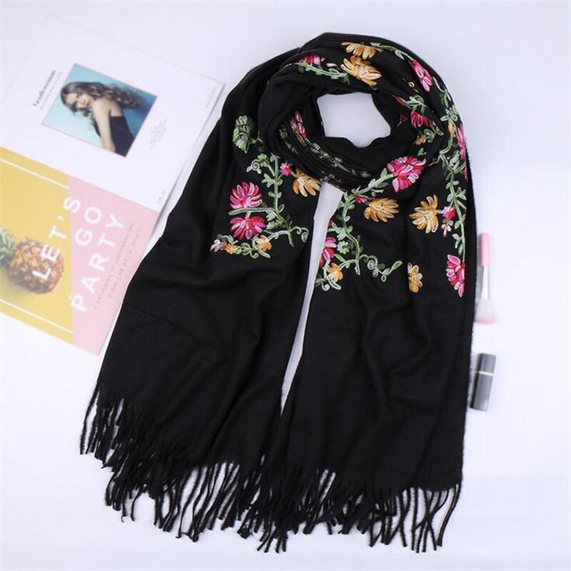 Cashmere Scarf Factory - Embroidery Flower Pashmina Hijab