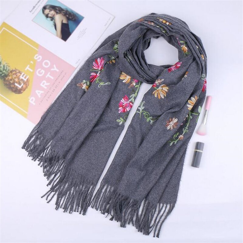 Cashmere Scarf Factory - Embroidery Flower Pashmina Hijab
