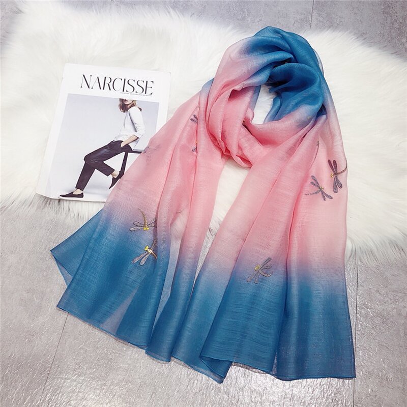 Silk Wool Scarf Manufacturer - Dragonfly Design Embroidery