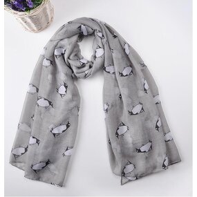 Animal Beach Shawl Factory - Penguin Print Voile Scarf