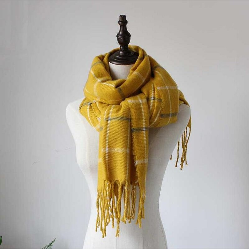 Pashmina Scarf Factory - Plaid Yellow Fringe Wrap Wholesale