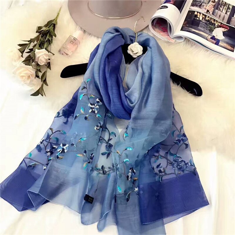 Hijab Scarf Manufacturer - Silk Wool Flower Embroidered