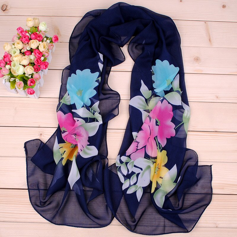 Polyester Scarf Factory - Flower Long Chiffon Shawl Supplier