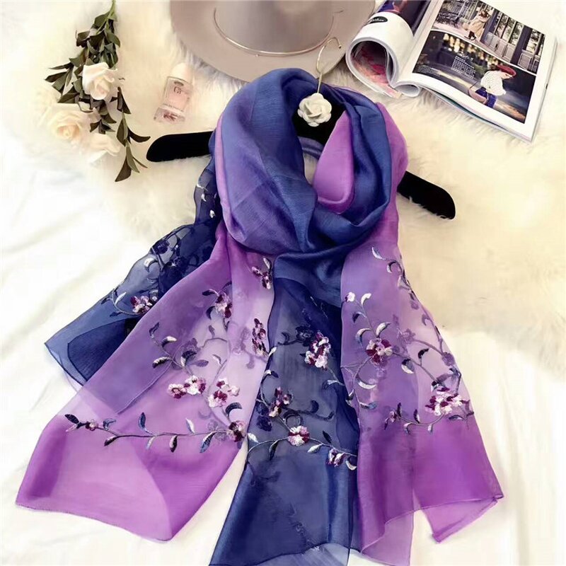 Hijab Scarf Manufacturer - Silk Wool Flower Embroidered
