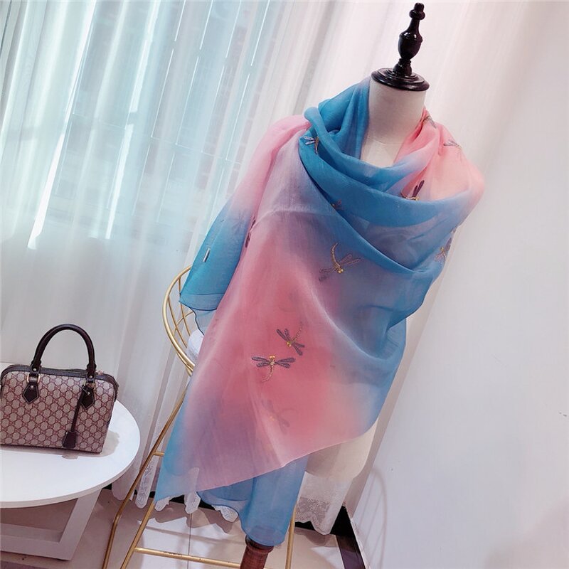 Silk Wool Scarf Manufacturer - Dragonfly Design Embroidery