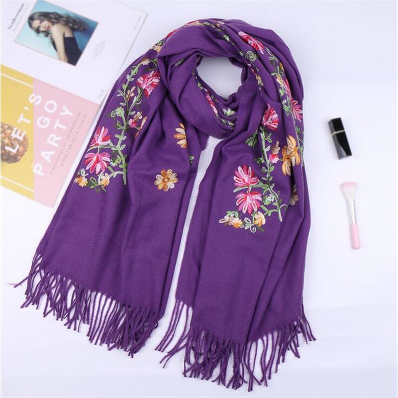 Cashmere Scarf Factory - Embroidery Flower Pashmina Hijab