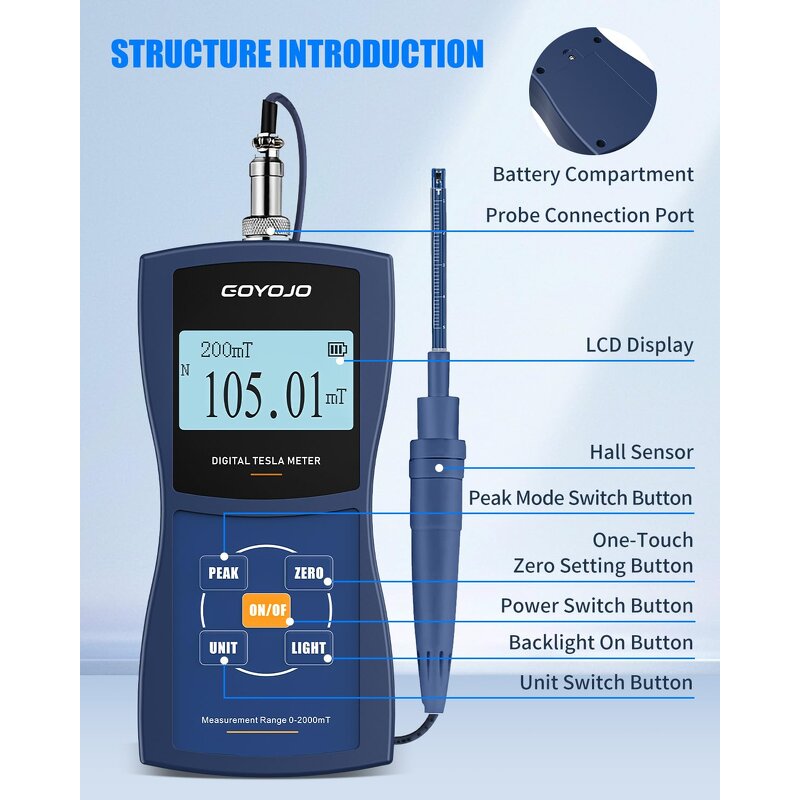 Digital Gauss Meter Manufacturer - Portable Magnetometer with Probe