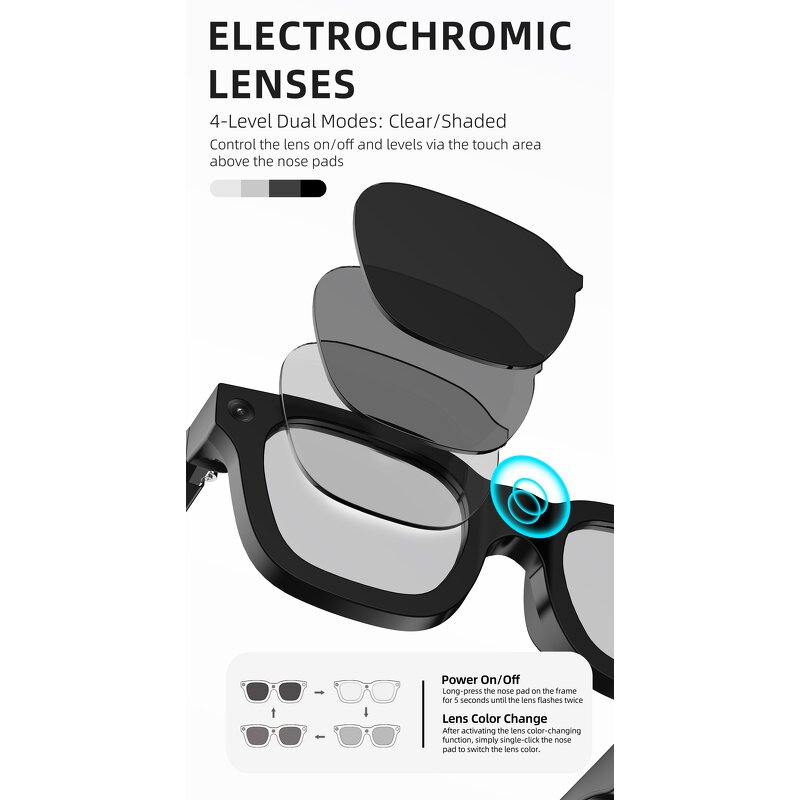 Electrochromic Lens Smart Glasses Manufacturer - OEM 4K Video Custom