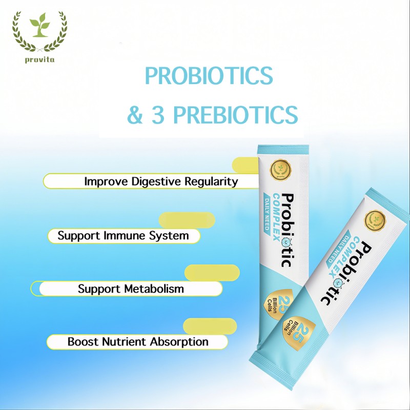 Prebiotics Granules Manufacturer - OEM Lemon Flavor Probiotics Prebiotics 25 Billion Cells Gastrointestinal