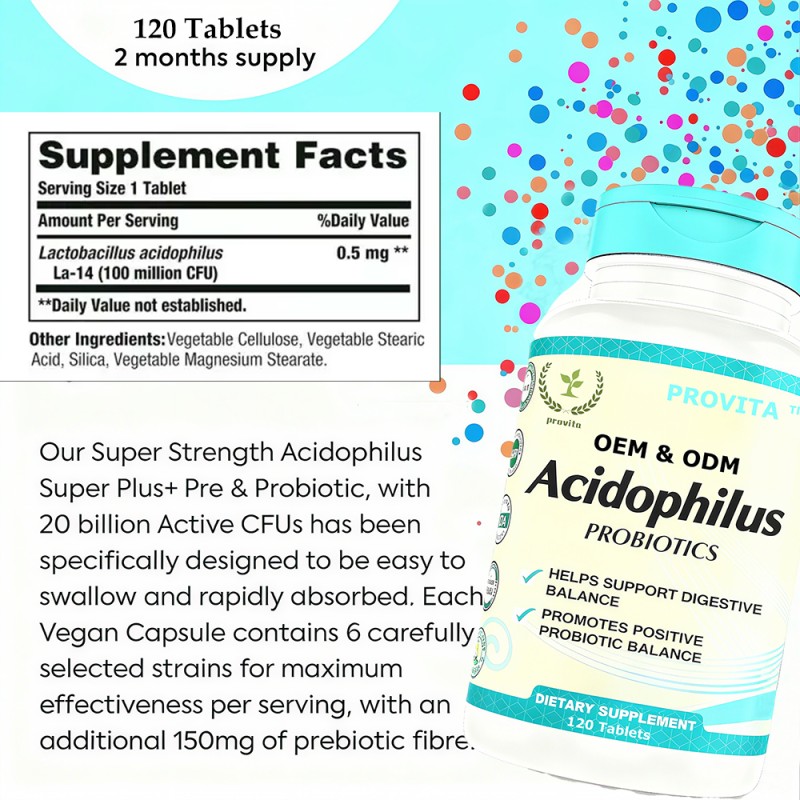 Probiotics Tablets Manufacturer - OEM Lactobacillus Acidophilus LA-14 100 Million CFU Gastrointestinal