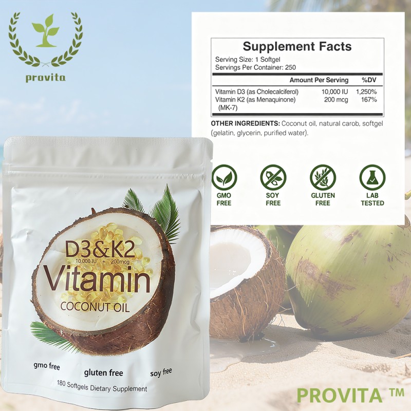 Coconut Extract Capsule Supplier - Bulk GMP Factory Customized D3 K2 Soft Capsule Calcium