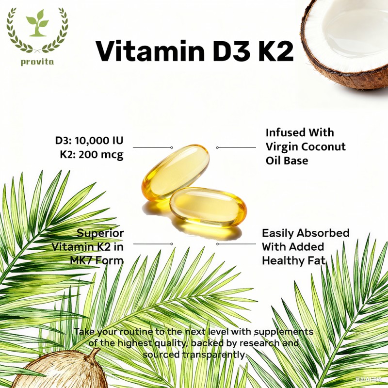 Coconut Extract Capsule Supplier - Bulk GMP Factory Customized D3 K2 Soft Capsule Calcium