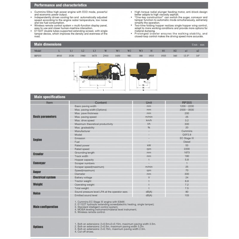 Road Paver Factory - RP355 3.5m Asphalt Paver Engine