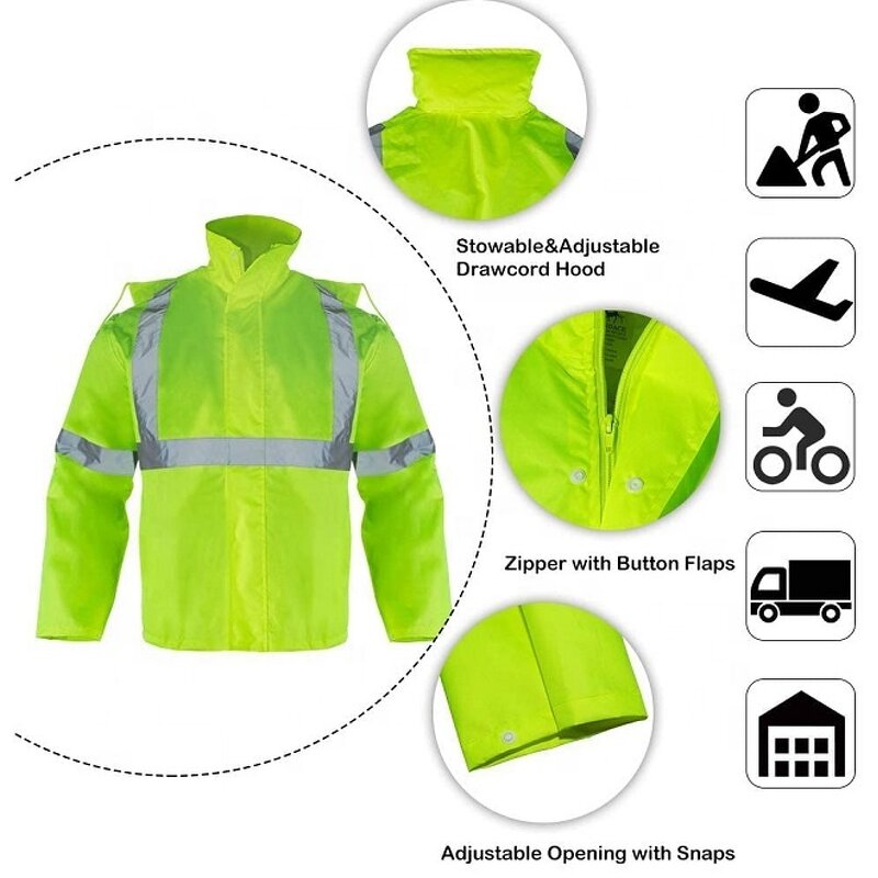 Work Suits Manufacturer - 300D Oxford Rain Safety Jacket