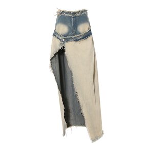 Denim Long Skirt Manufacturer - OEM Wasteland Style Fur Edge