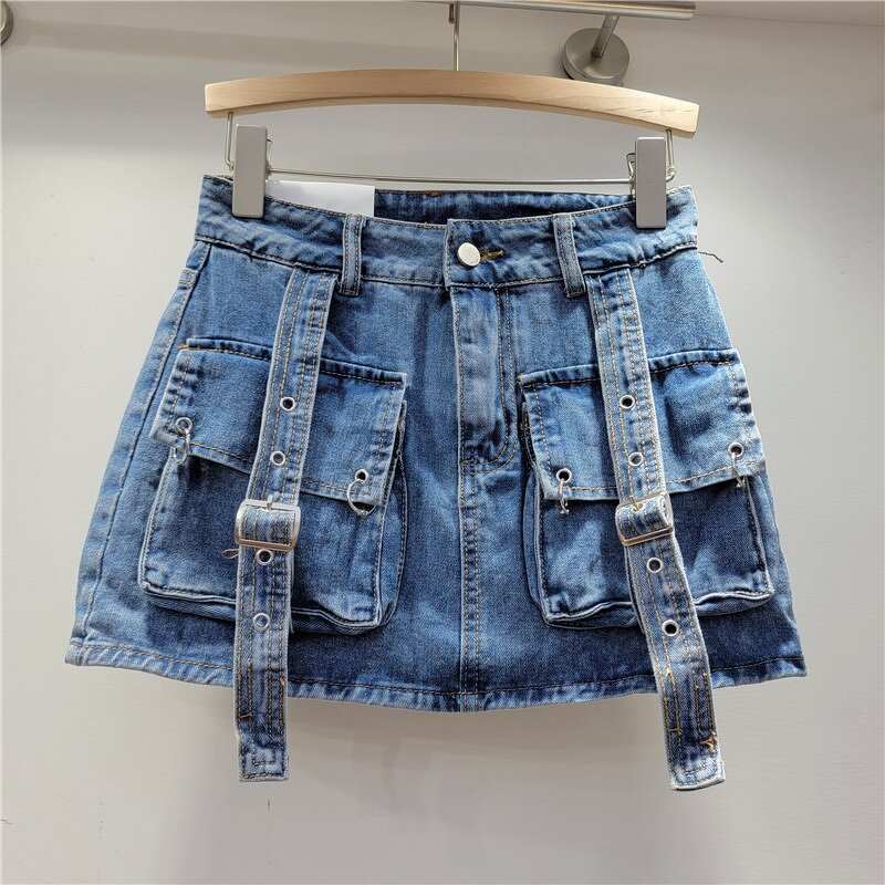 Denim Short Dress Factory - OEM Retro Pink Pocket Strap