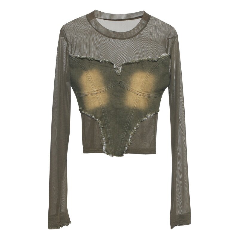 Mesh Top Factory - OEM Casual Long Sleeve Denim Stitching