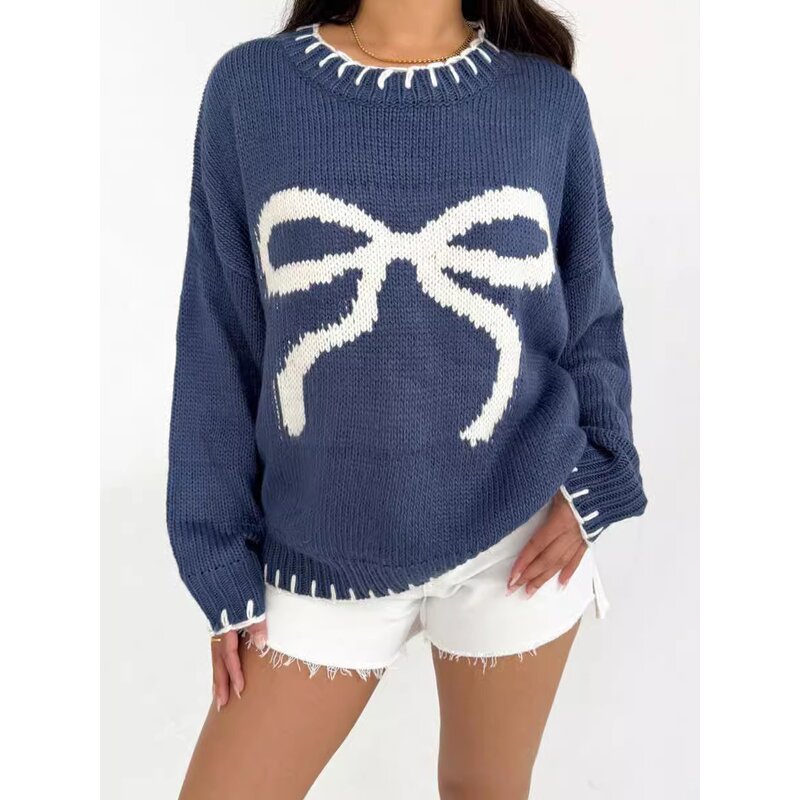 Pullover Sweater Manufacturer - OEM Winter Bow Jacquard Loose
