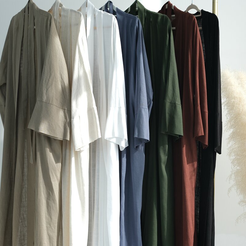 Cotton Linen Abaya Set Factory - OEM 2pcs Breathable Cardigan